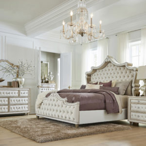 Antonella Upholstered Tufted Bedroom Set Ivory And Camel