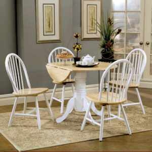 5-Piece Drop Leaf Dining Set Natural Brown And White