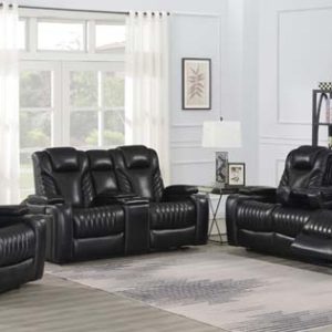 Bismark 3-Piece Living Room Set With Power Headrest Black